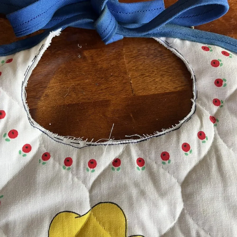 Paddington Bear Baby Bibs Quilted Tie Closure Lot Handmade 2 Unfinished Neckline